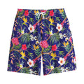 Watercolor Tropical Flower Pattern Print Cotton Shorts