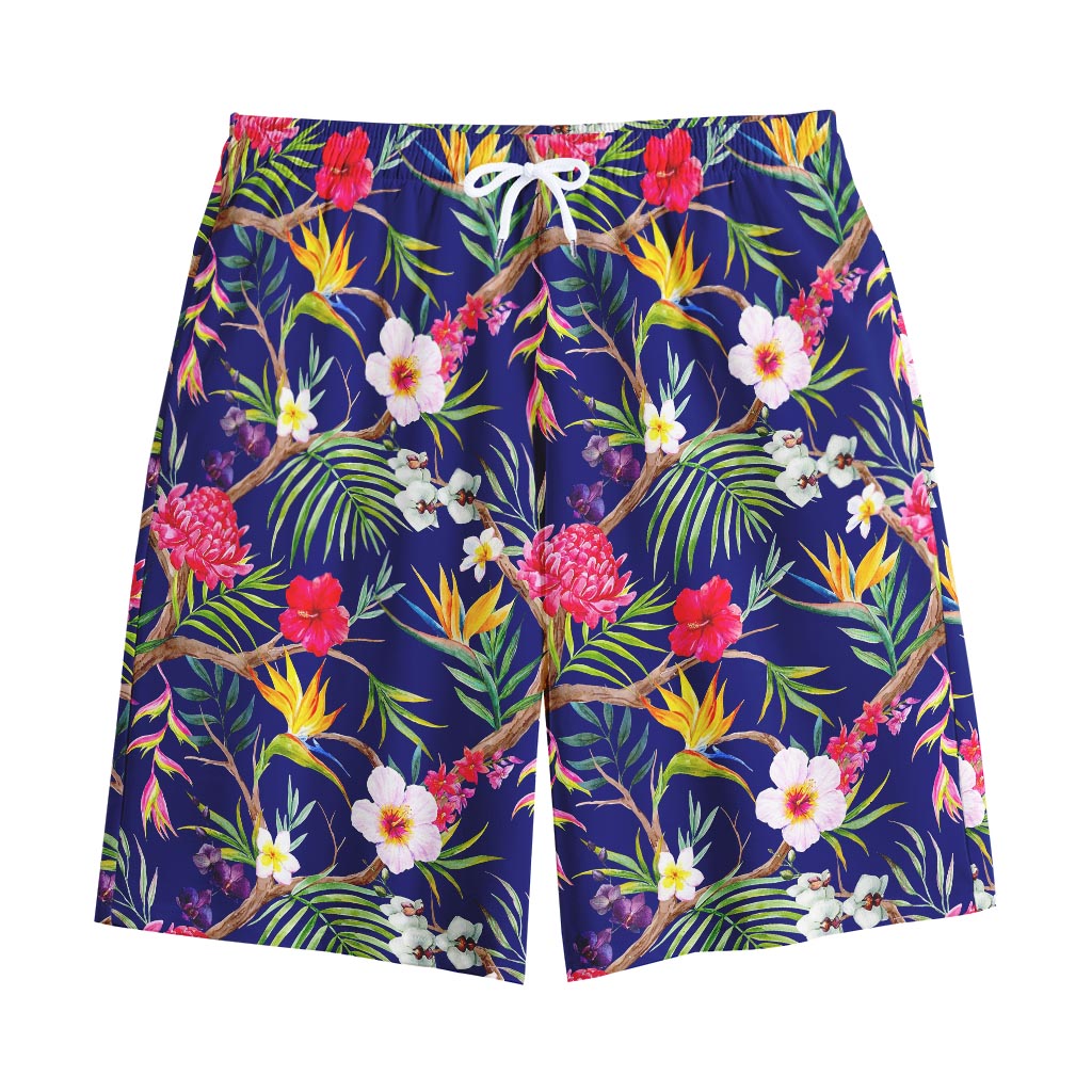 Watercolor Tropical Flower Pattern Print Cotton Shorts