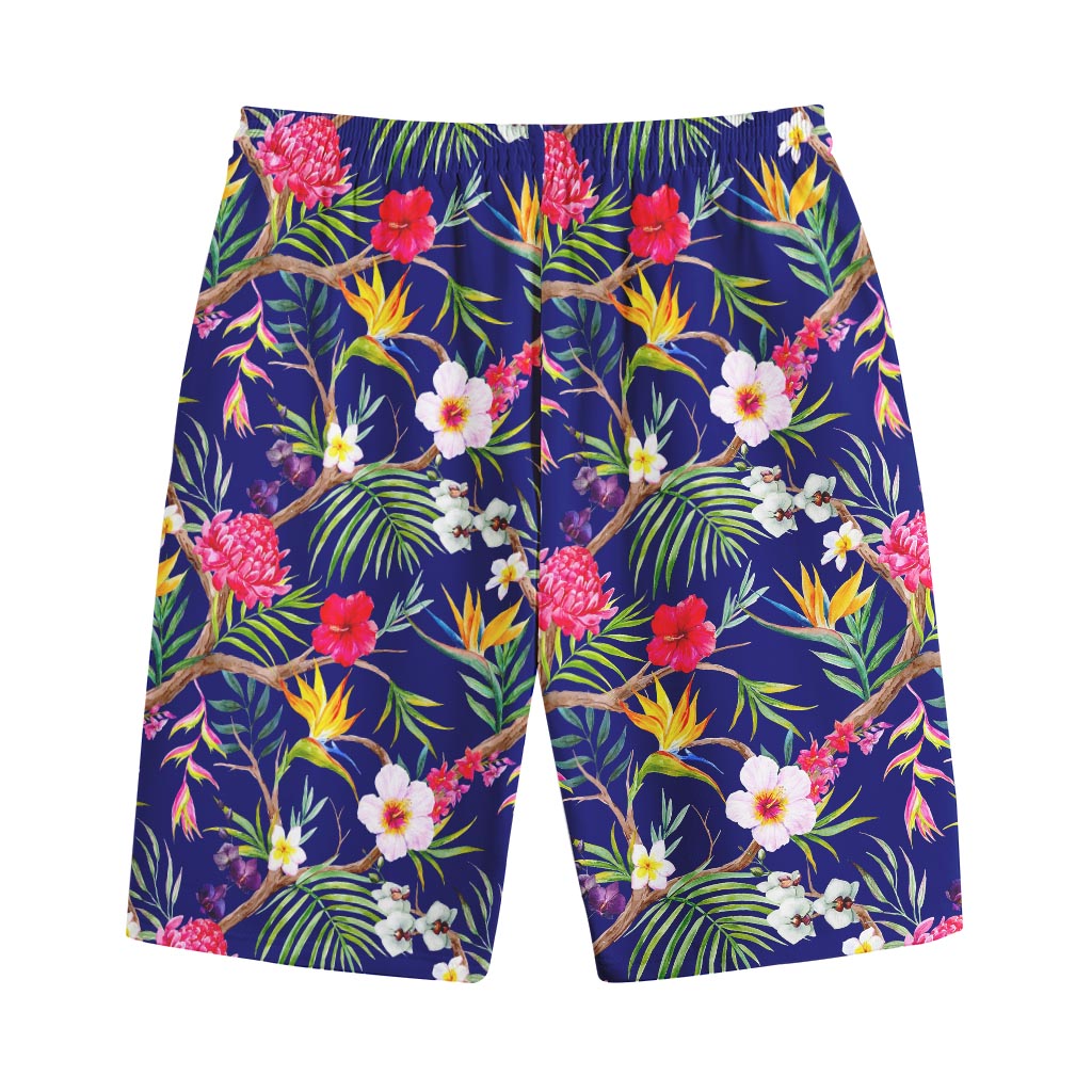 Watercolor Tropical Flower Pattern Print Cotton Shorts