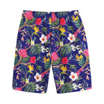 Watercolor Tropical Flower Pattern Print Cotton Shorts