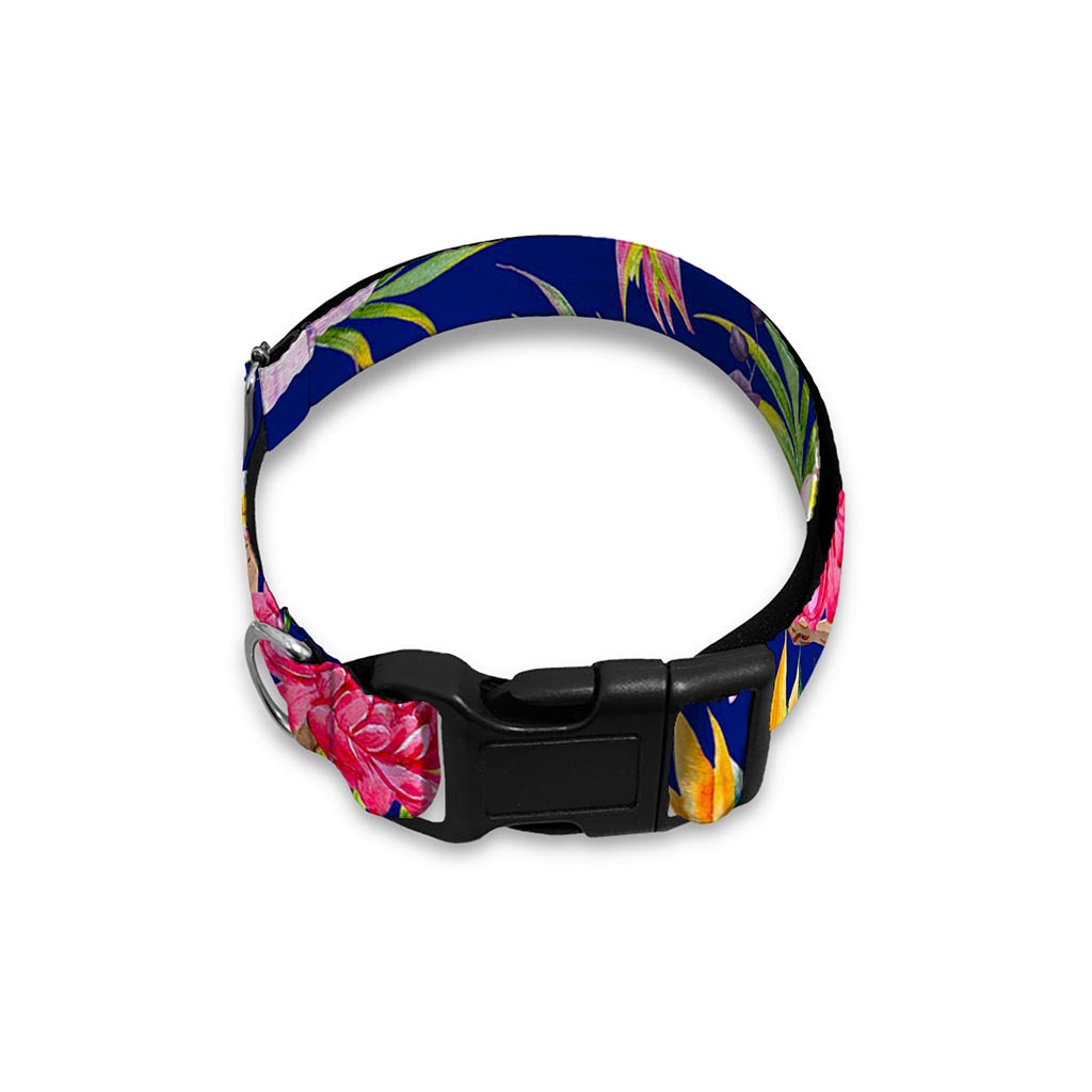 Watercolor Tropical Flower Pattern Print Dog Collar