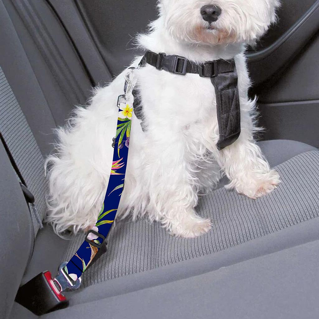 Watercolor Tropical Flower Pattern Print Dog Seat Belt