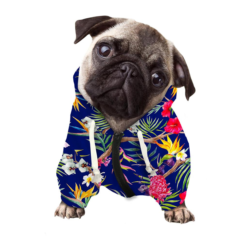Watercolor Tropical Flower Pattern Print Dog Zip Up Hoodie