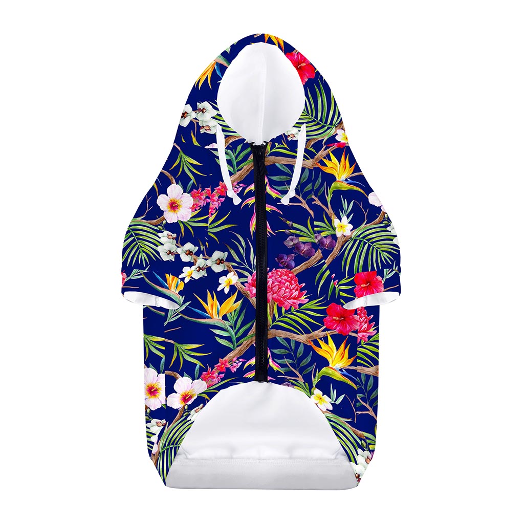 Watercolor Tropical Flower Pattern Print Dog Zip Up Hoodie