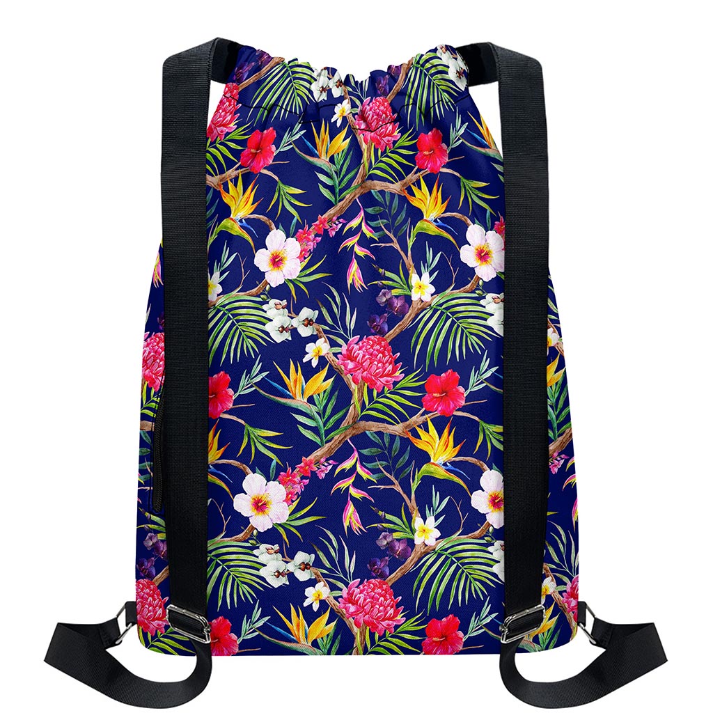Watercolor Tropical Flower Pattern Print Drawstring Backpack