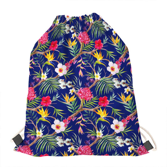 Watercolor Tropical Flower Pattern Print Drawstring Bag