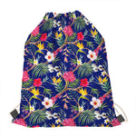 Watercolor Tropical Flower Pattern Print Drawstring Bag