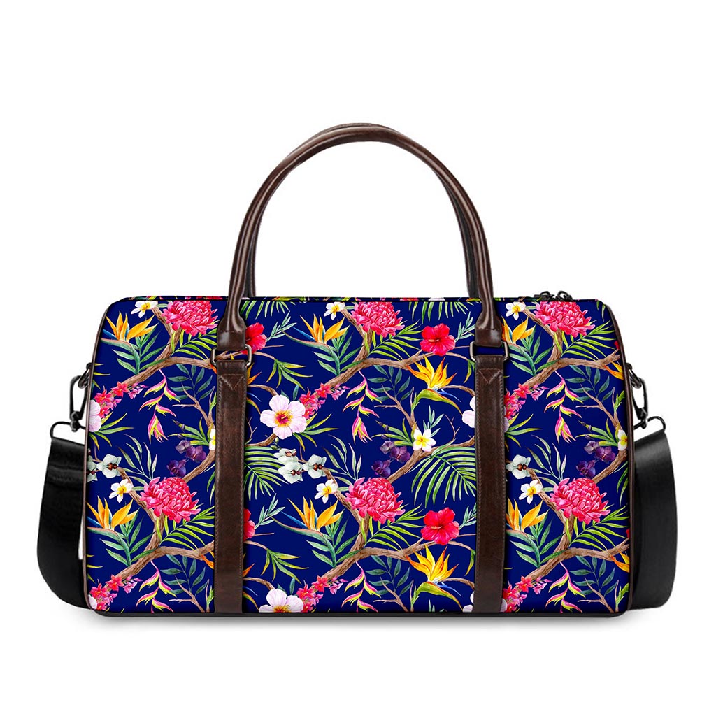 Watercolor Tropical Flower Pattern Print Duffle Bag