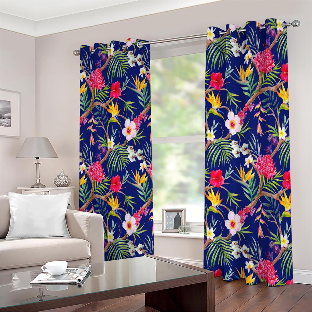 Watercolor Tropical Flower Pattern Print Extra Wide Grommet Curtains