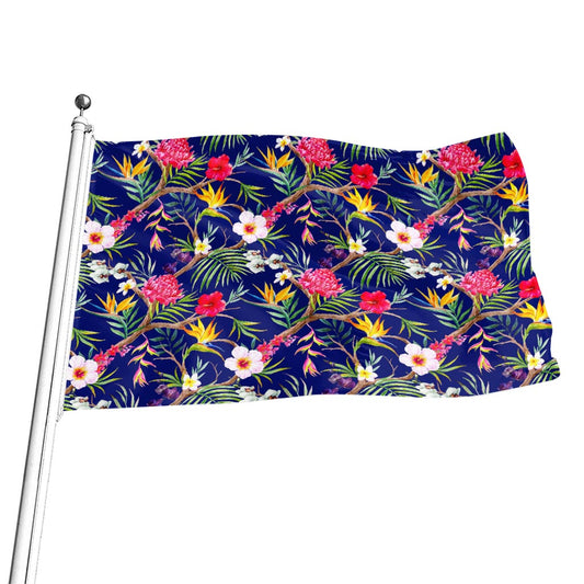 Watercolor Tropical Flower Pattern Print Flag