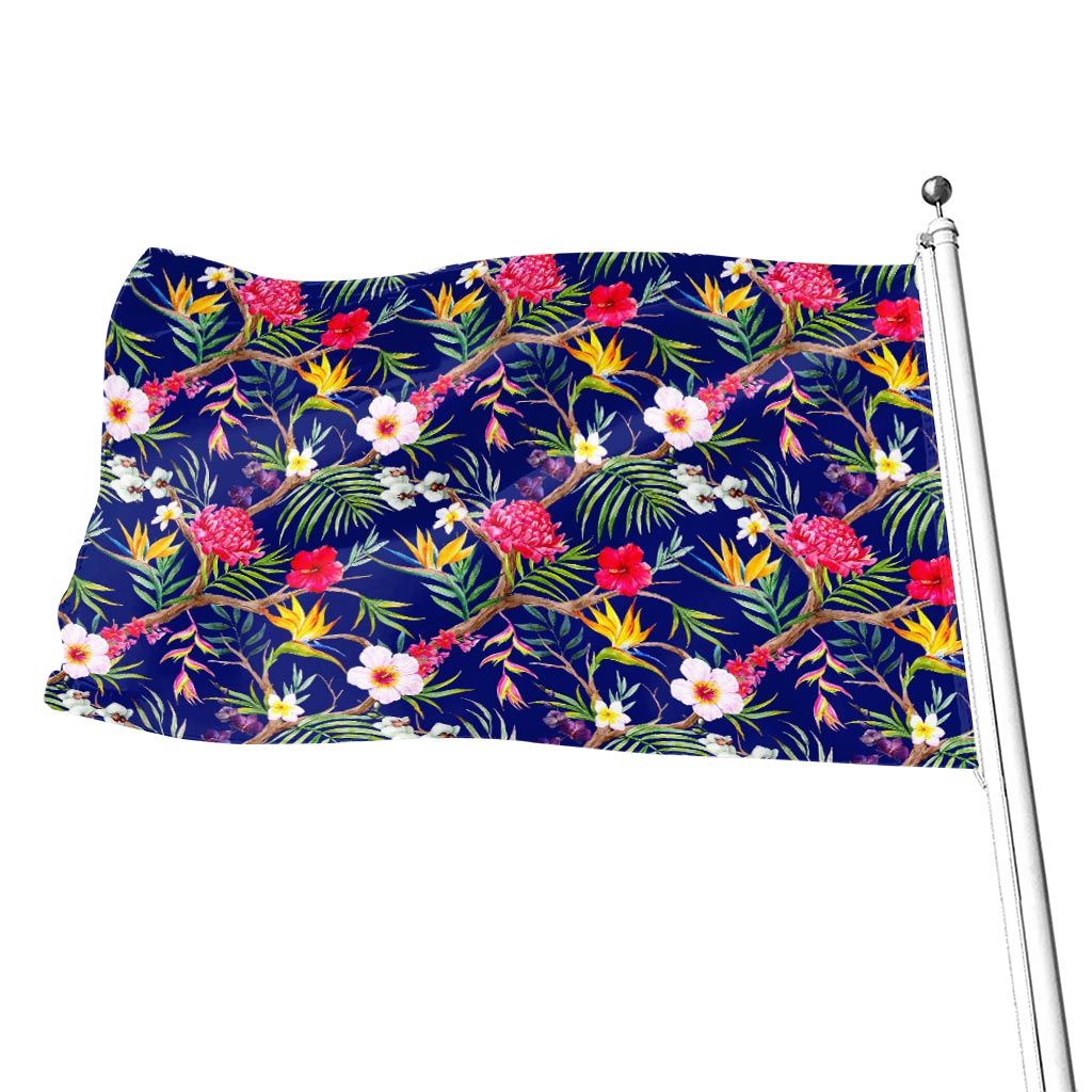 Watercolor Tropical Flower Pattern Print Flag