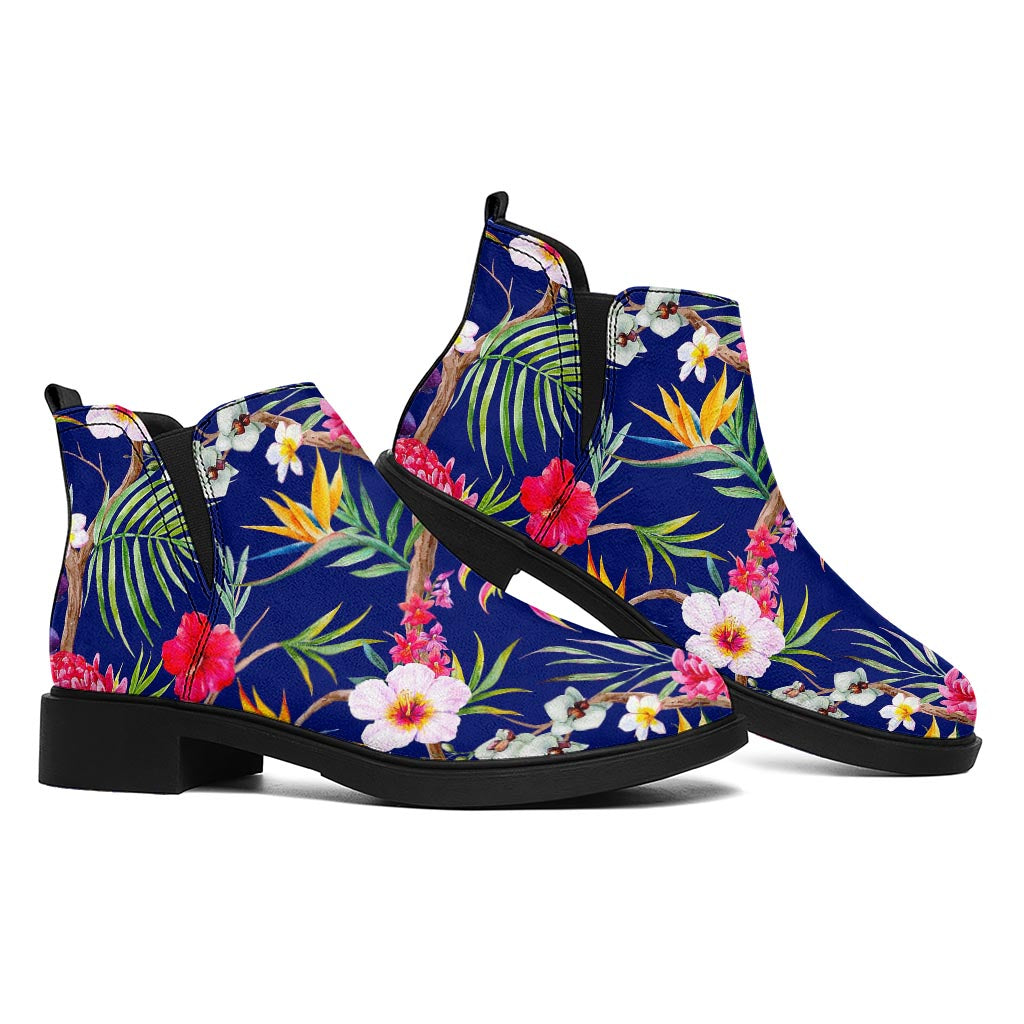 Watercolor Tropical Flower Pattern Print Flat Ankle Boots