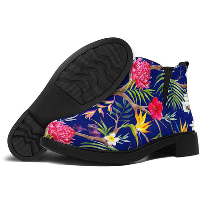 Watercolor Tropical Flower Pattern Print Flat Ankle Boots