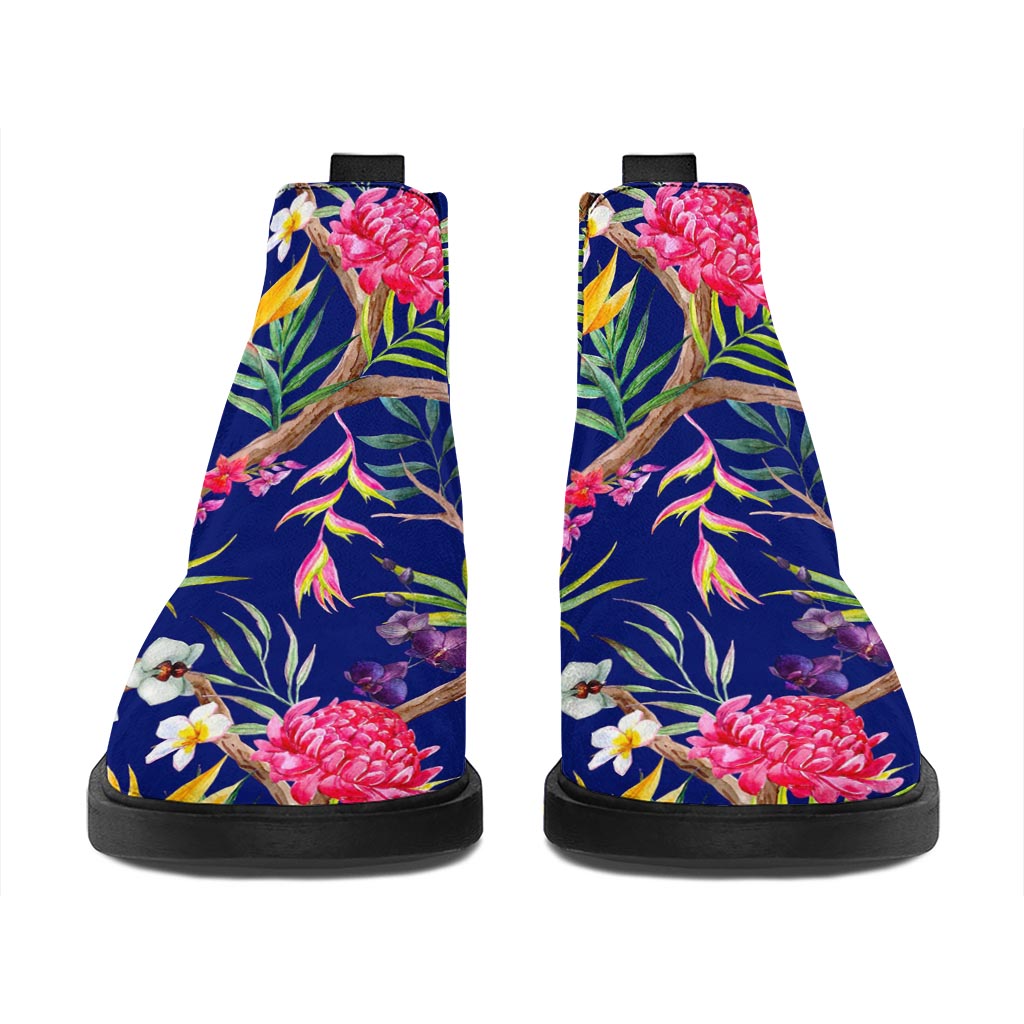 Watercolor Tropical Flower Pattern Print Flat Ankle Boots