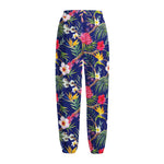 Watercolor Tropical Flower Pattern Print Fleece Lined Knit Pants