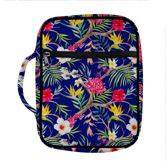 Watercolor Tropical Flower Pattern Print Front Pocket Bible Bag