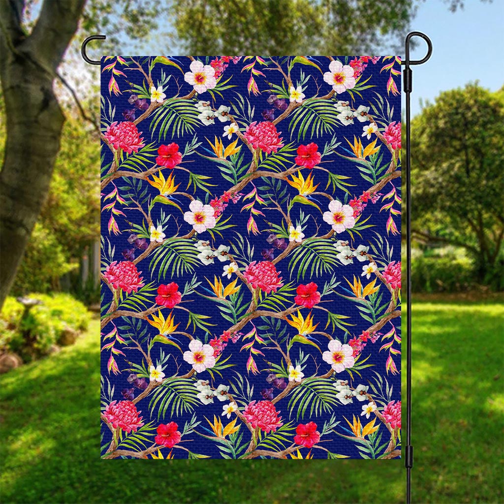Watercolor Tropical Flower Pattern Print Garden Flag