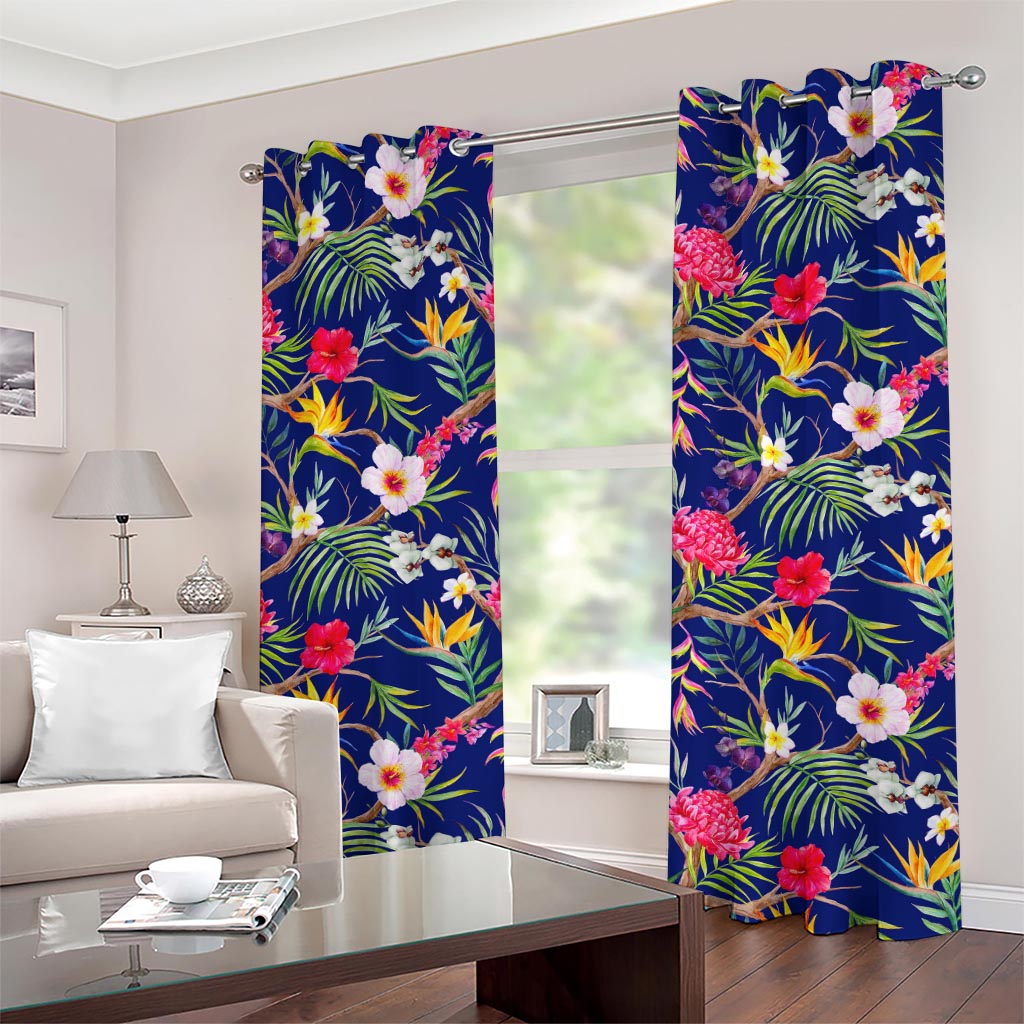 Watercolor Tropical Flower Pattern Print Grommet Curtains