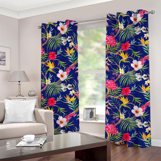 Watercolor Tropical Flower Pattern Print Grommet Curtains