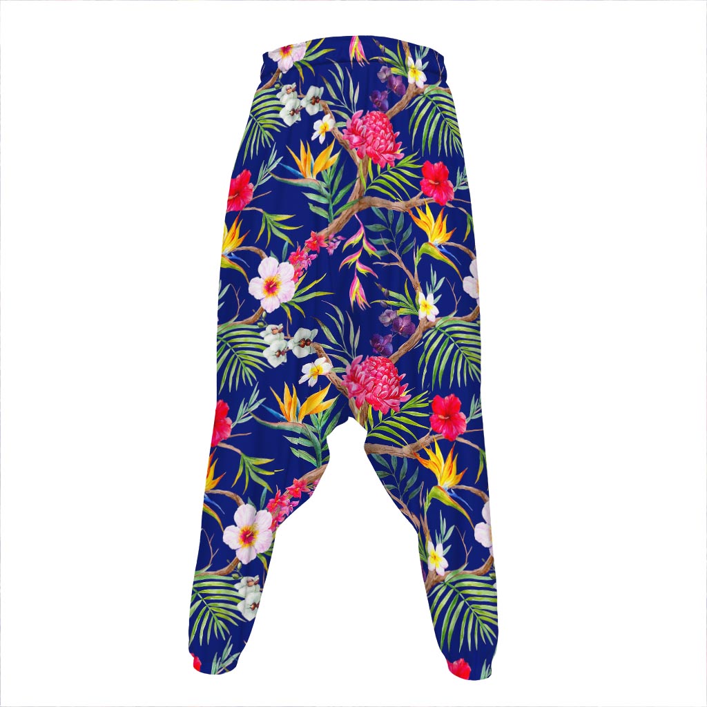 Watercolor Tropical Flower Pattern Print Hammer Pants