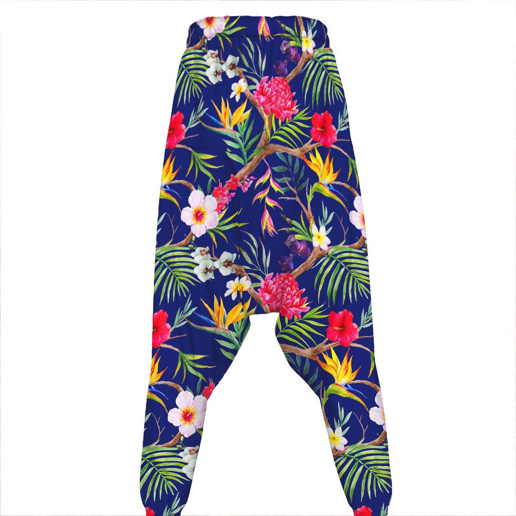 Watercolor Tropical Flower Pattern Print Hammer Pants