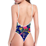 Watercolor Tropical Flower Pattern Print High Cut One Piece Swimsuit