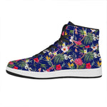 Watercolor Tropical Flower Pattern Print High Top Leather Sneakers