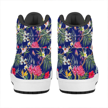 Watercolor Tropical Flower Pattern Print High Top Leather Sneakers
