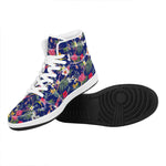 Watercolor Tropical Flower Pattern Print High Top Leather Sneakers