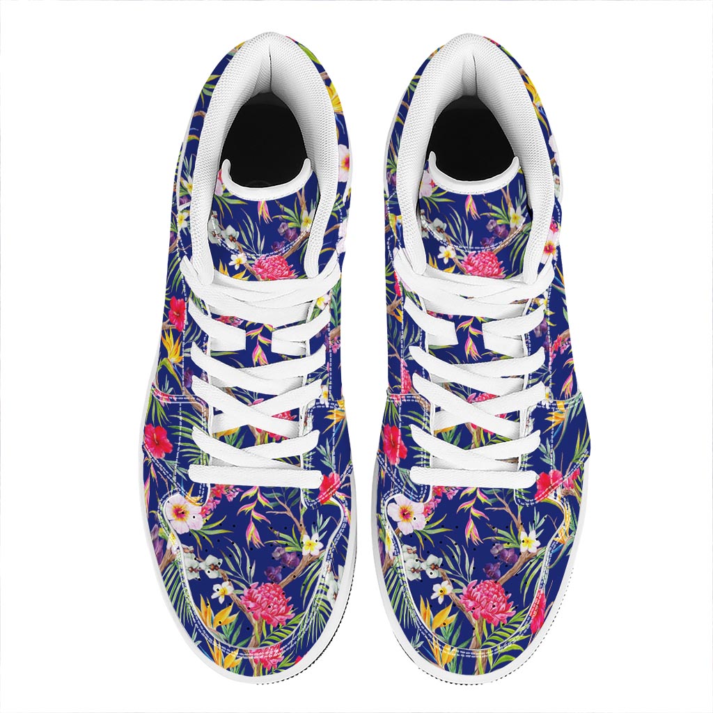 Watercolor Tropical Flower Pattern Print High Top Leather Sneakers