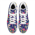 Watercolor Tropical Flower Pattern Print High Top Leather Sneakers