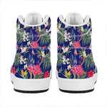 Watercolor Tropical Flower Pattern Print High Top Leather Sneakers