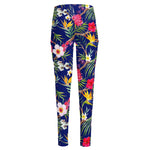 Watercolor Tropical Flower Pattern Print High-Waisted Pocket Leggings
