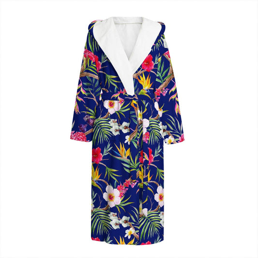 Watercolor Tropical Flower Pattern Print Hooded Bathrobe