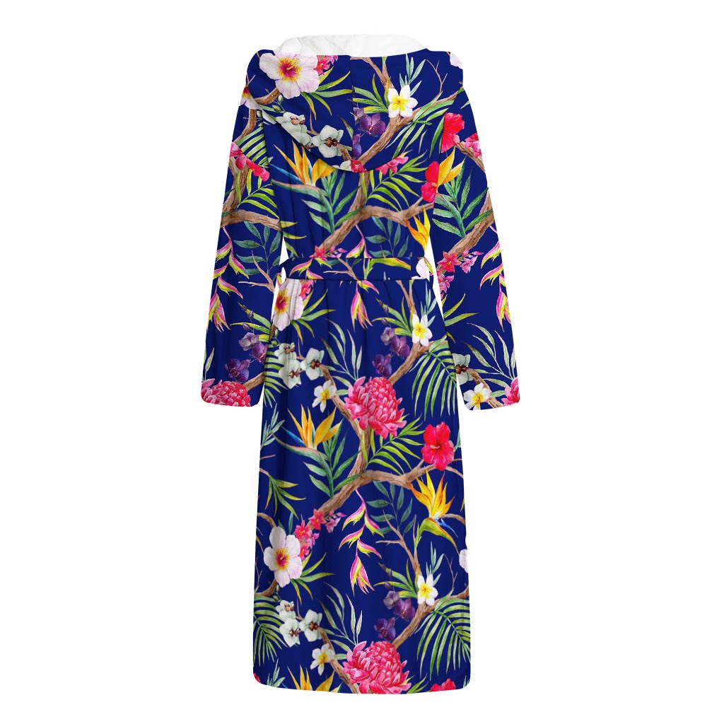 Watercolor Tropical Flower Pattern Print Hooded Bathrobe