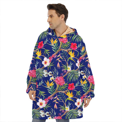 Watercolor Tropical Flower Pattern Print Hoodie Blanket