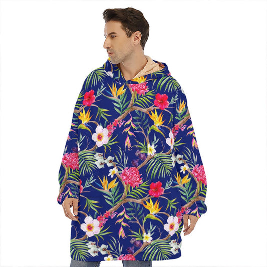 Watercolor Tropical Flower Pattern Print Hoodie Blanket