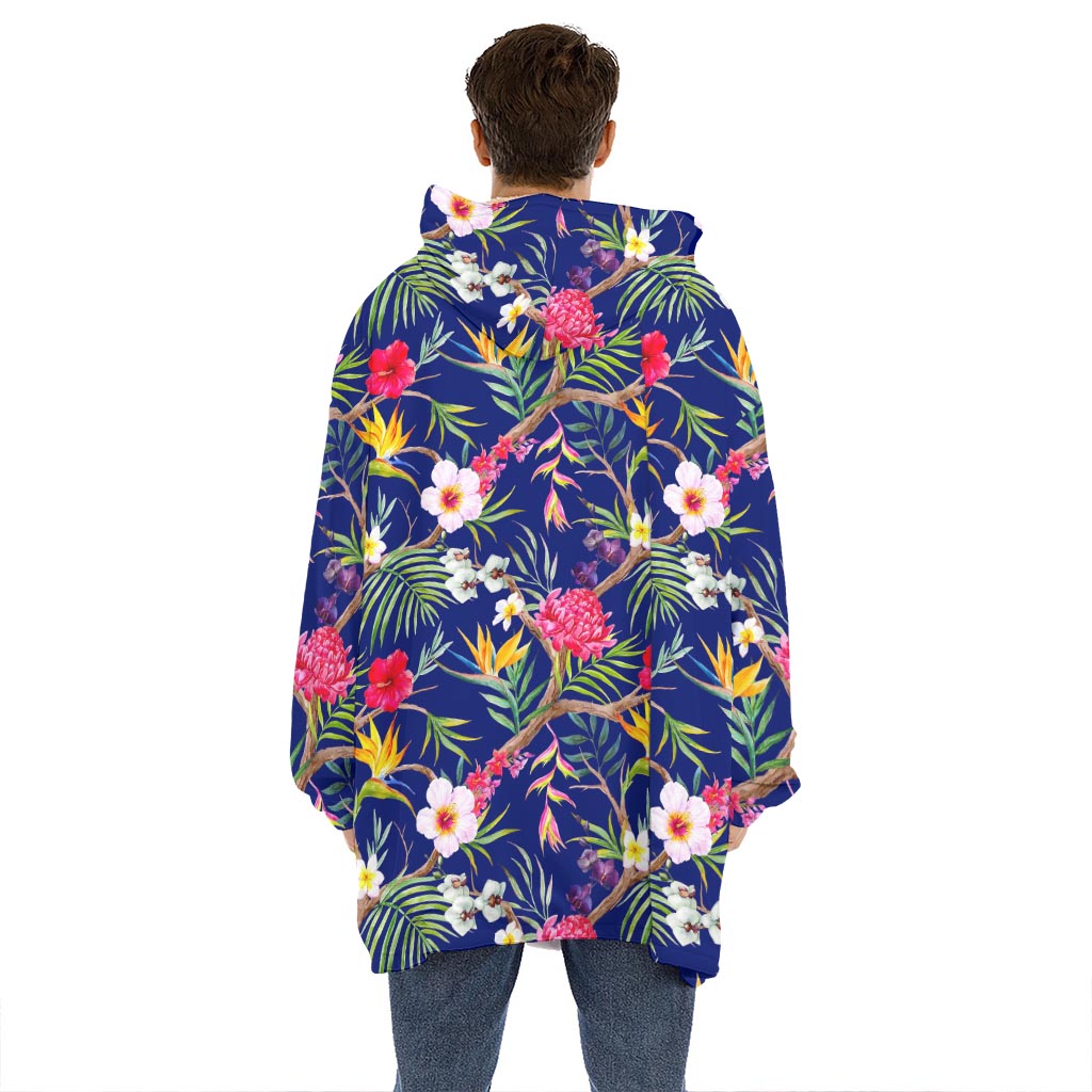 Watercolor Tropical Flower Pattern Print Hoodie Blanket