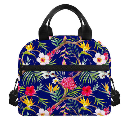 Watercolor Tropical Flower Pattern Print Insulated Lunch Bag