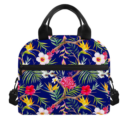 Watercolor Tropical Flower Pattern Print Insulated Lunch Bag