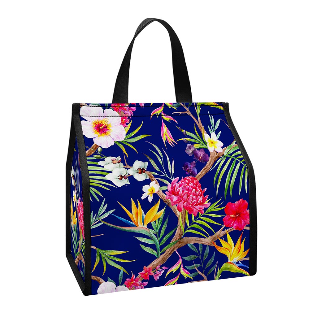 Watercolor Tropical Flower Pattern Print Insulated Lunch Tote