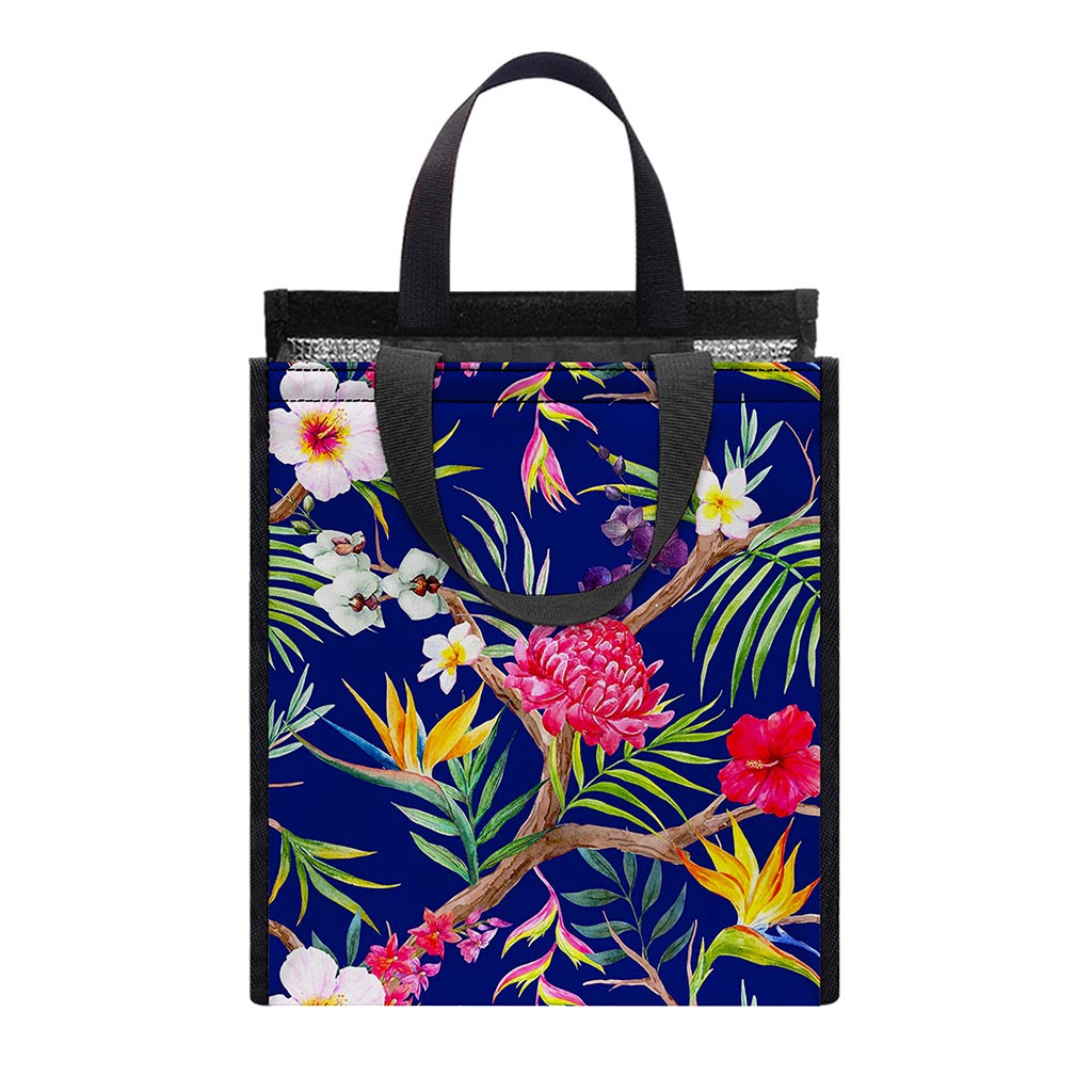 Watercolor Tropical Flower Pattern Print Insulated Lunch Tote