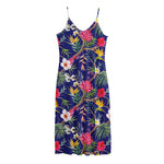 Watercolor Tropical Flower Pattern Print Jersey Midi Cami Dress