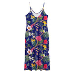 Watercolor Tropical Flower Pattern Print Jersey Midi Cami Dress
