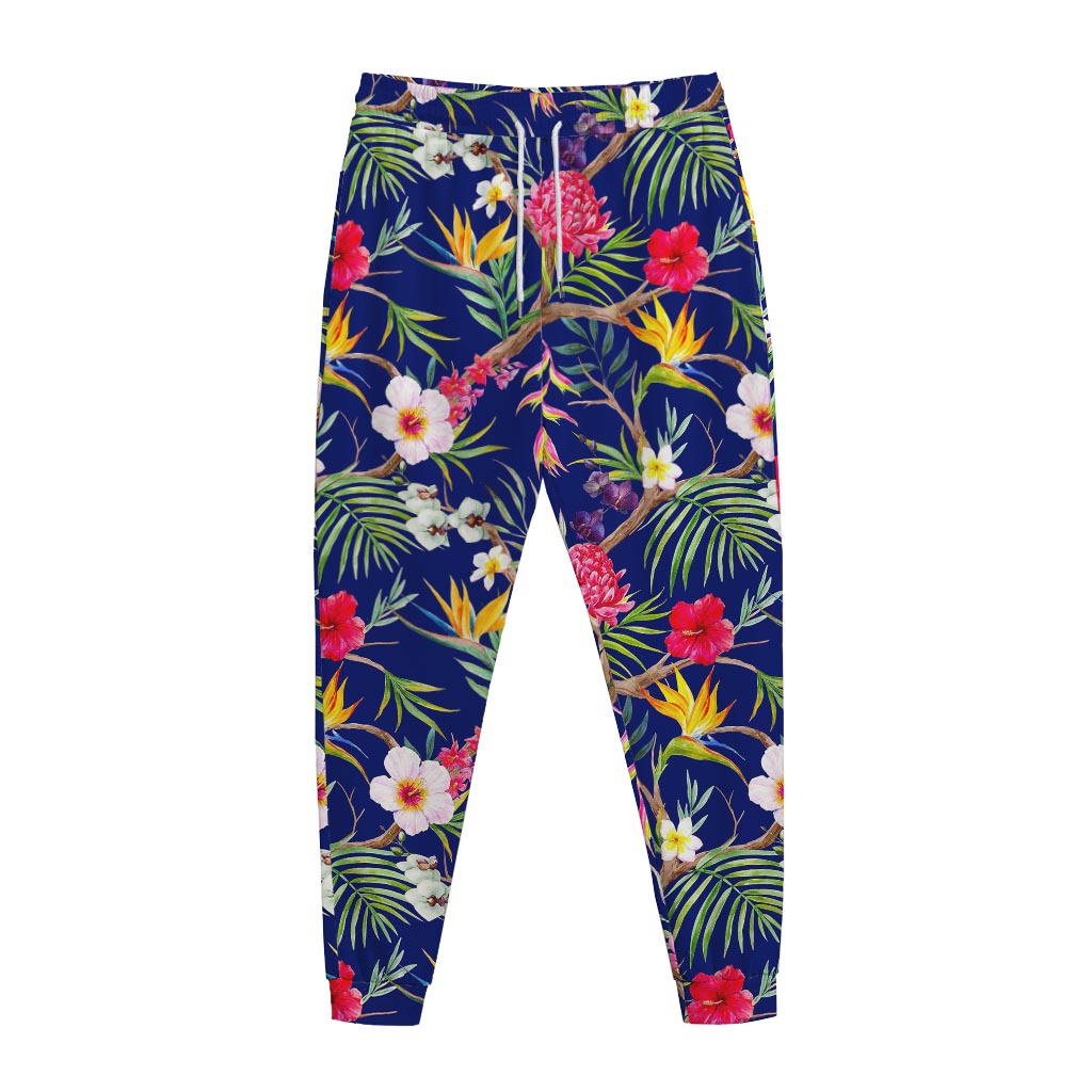 Watercolor Tropical Flower Pattern Print Jogger Pants