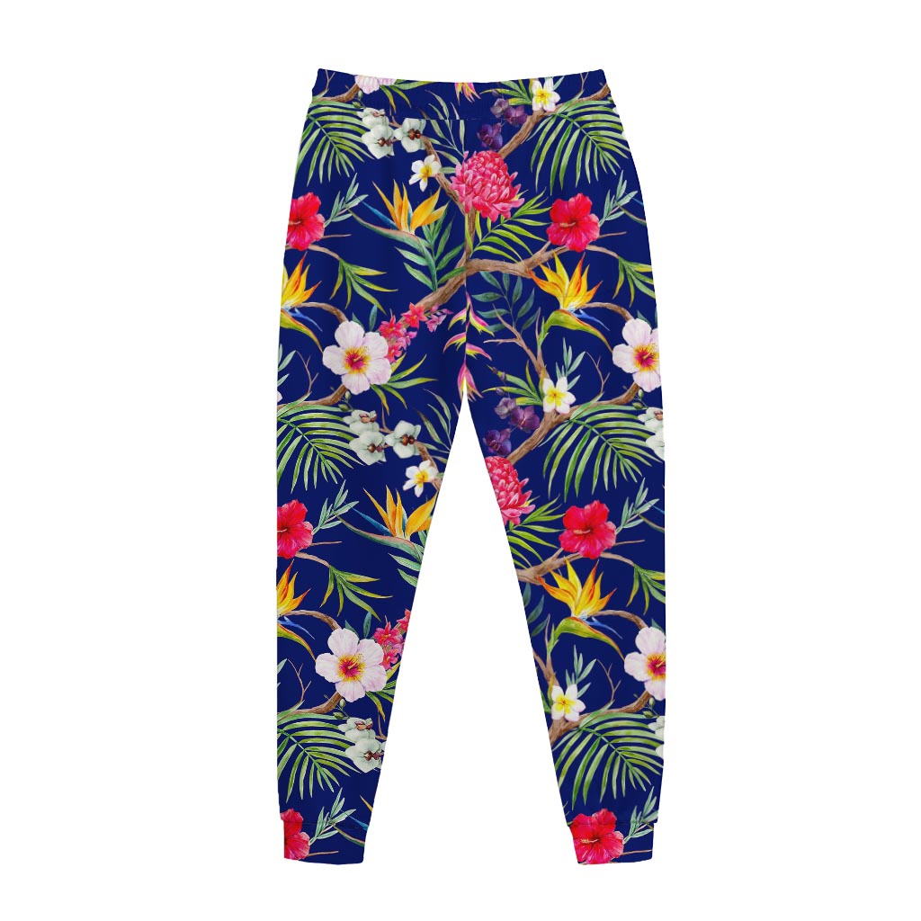 Watercolor Tropical Flower Pattern Print Jogger Pants