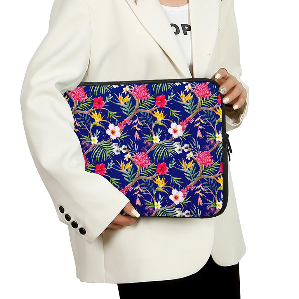 Watercolor Tropical Flower Pattern Print Laptop Sleeve