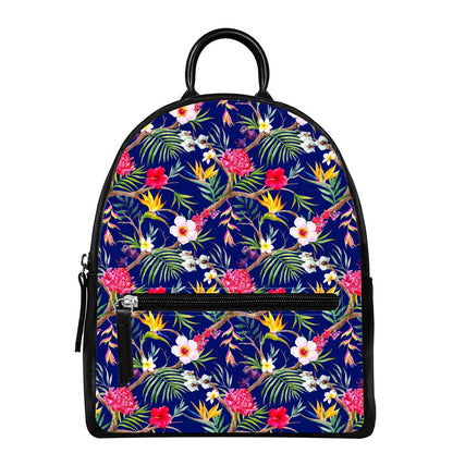 Watercolor Tropical Flower Pattern Print Leather Backpack