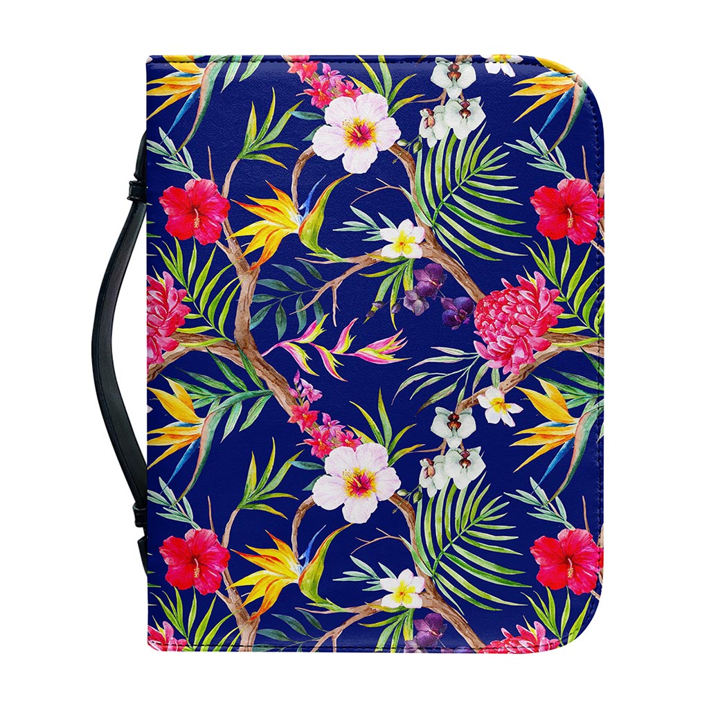 Watercolor Tropical Flower Pattern Print Leather Bible Cover