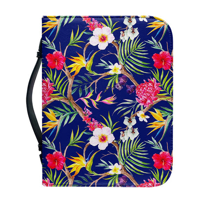 Watercolor Tropical Flower Pattern Print Leather Bible Cover